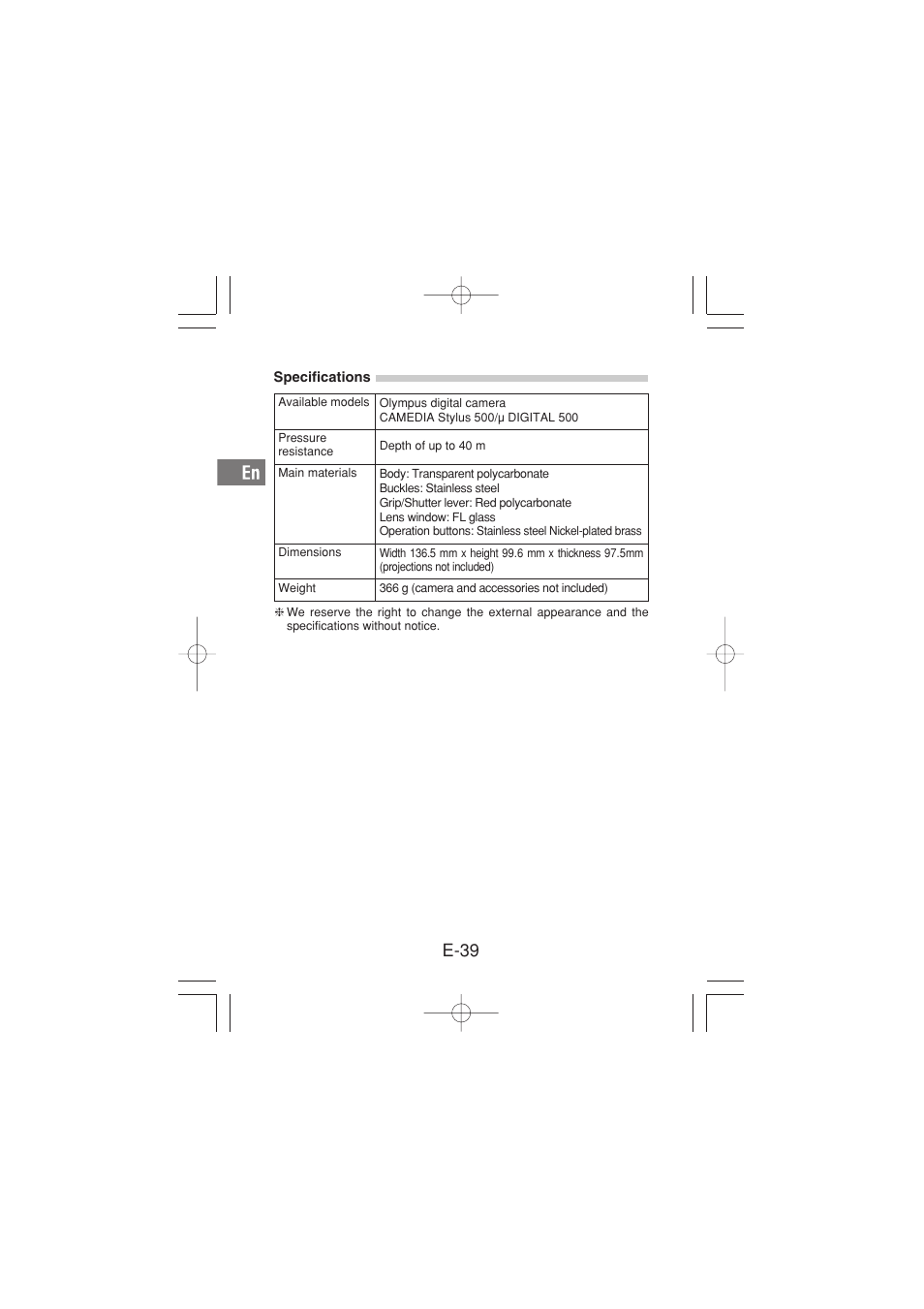 E-39 | Olympus PT-026 User Manual | Page 40 / 164
