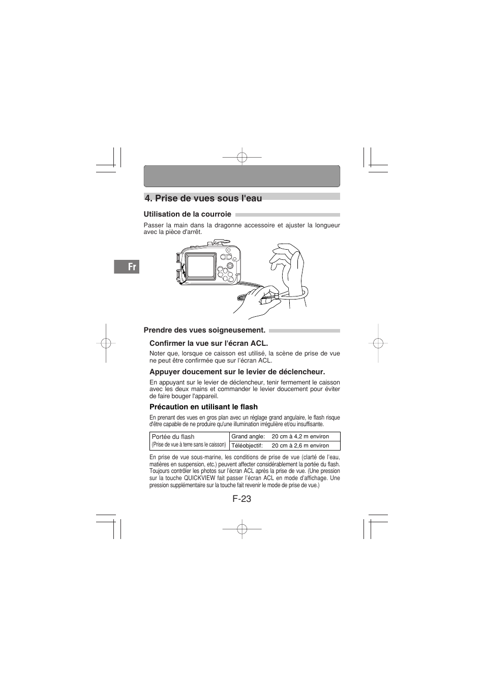 F-23, Prise de vues sous l'eau | Olympus PT-026 User Manual | Page 64 / 164