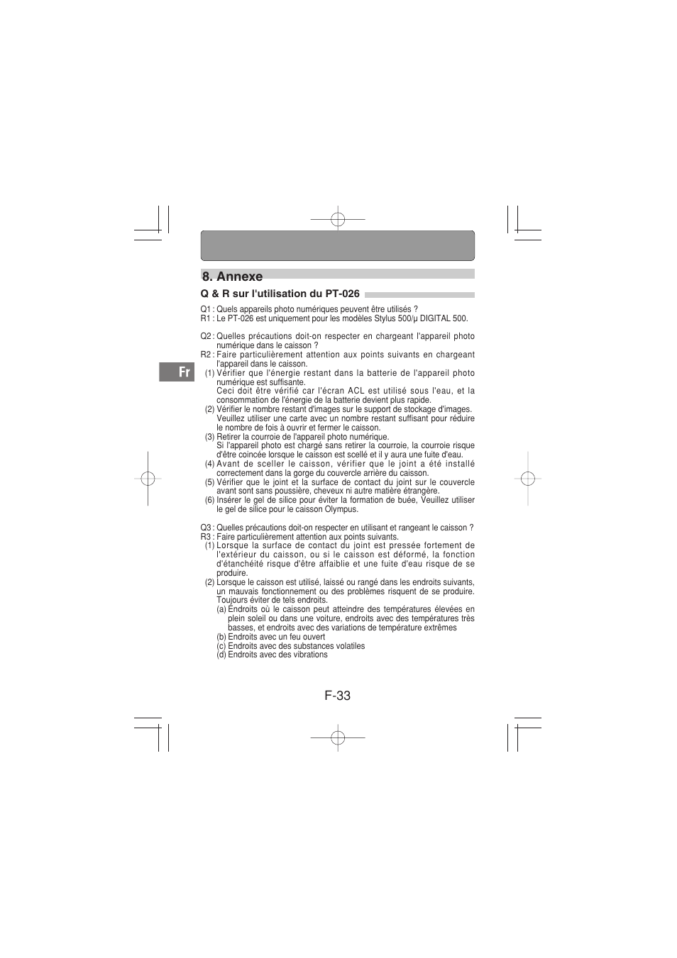 F-33 8. annexe | Olympus PT-026 User Manual | Page 74 / 164