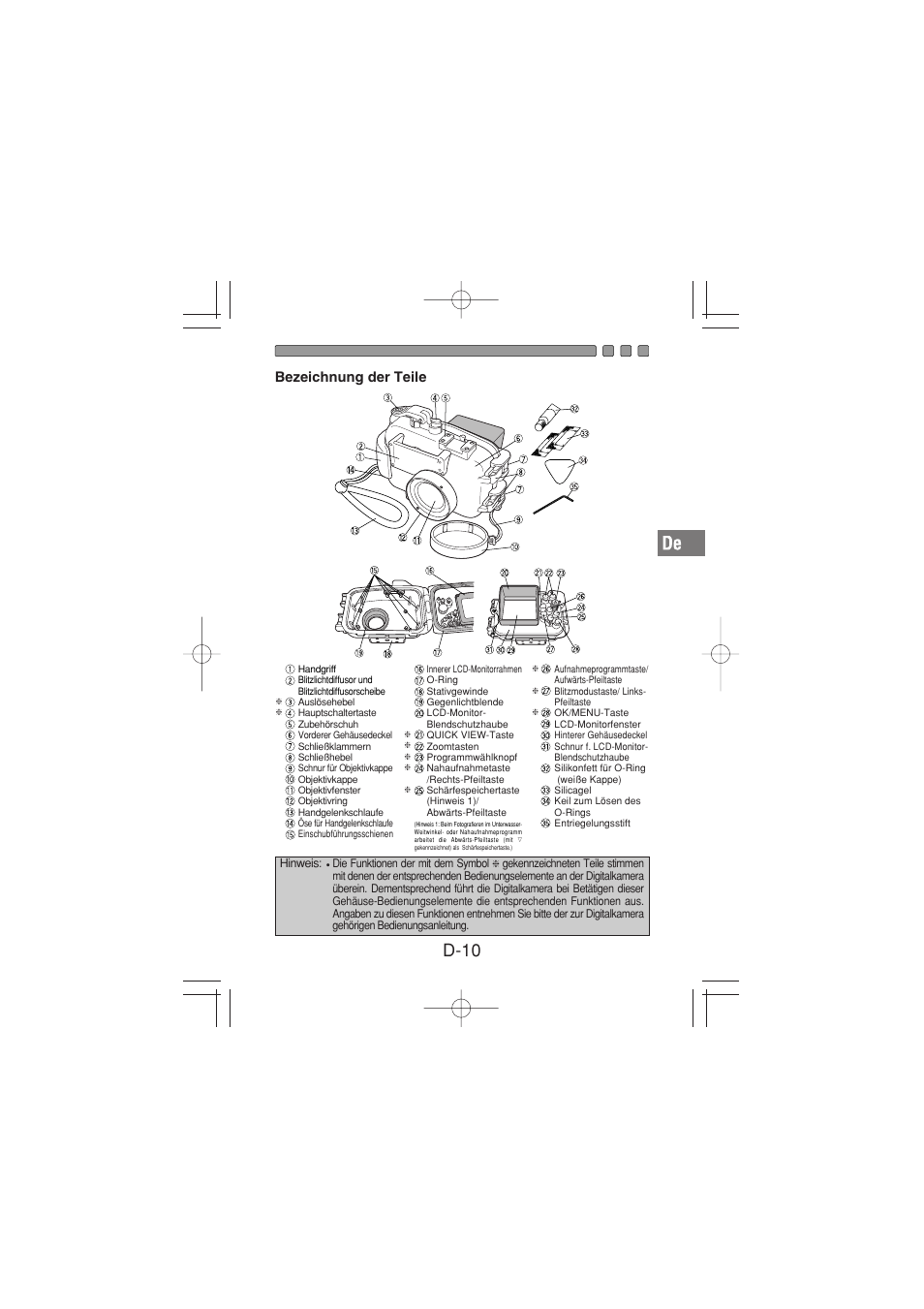 D-10, Bezeichnung der teile | Olympus PT-026 User Manual | Page 91 / 164
