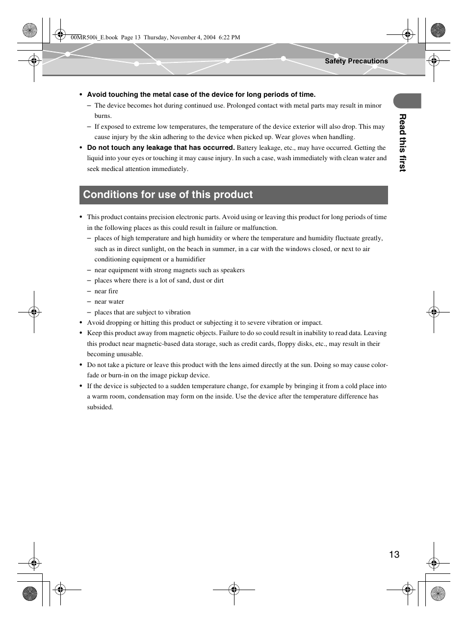 Conditions for use of this product | Olympus MR-500i User Manual | Page 13 / 117