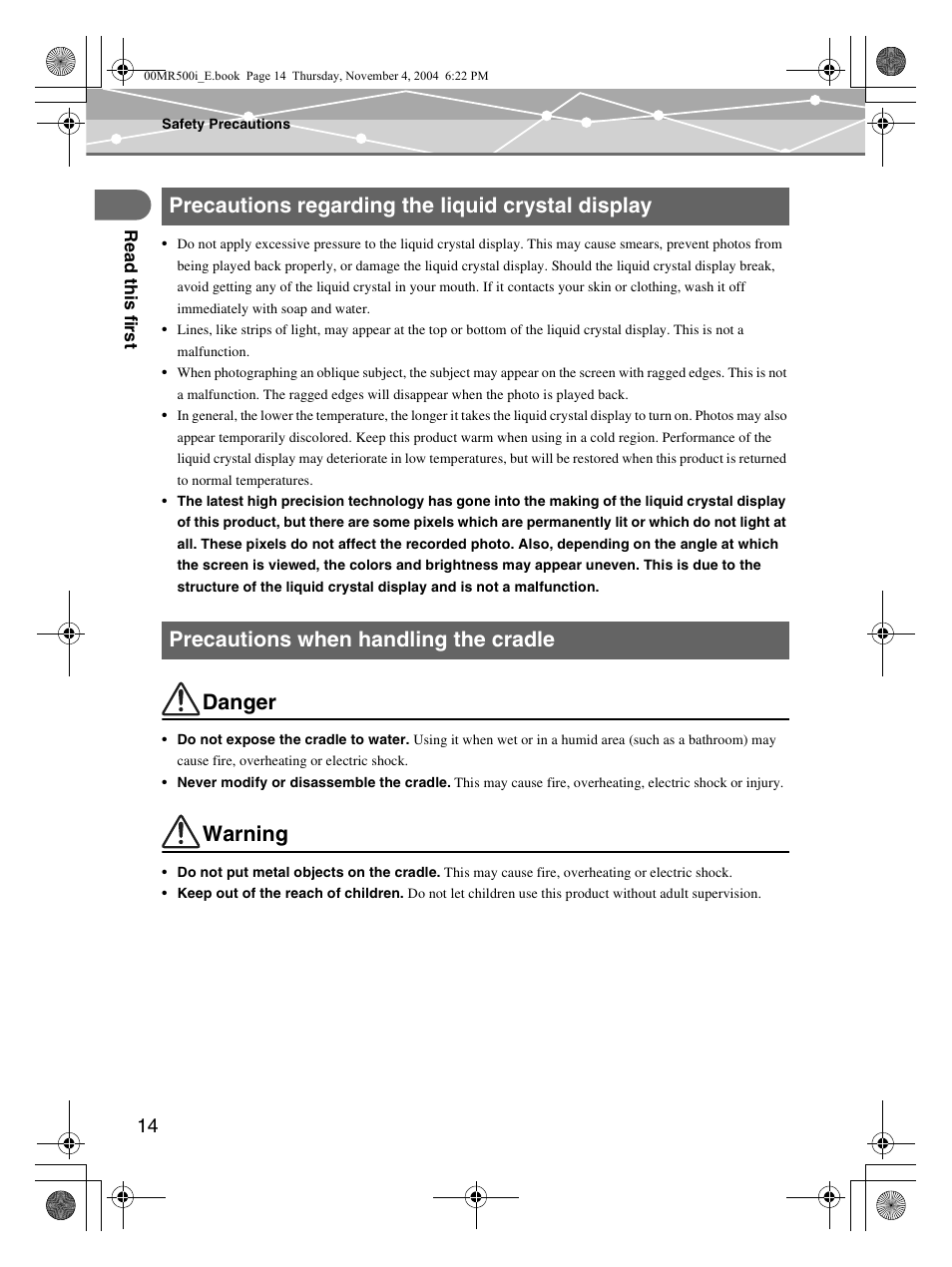 Danger, Warning | Olympus MR-500i User Manual | Page 14 / 117