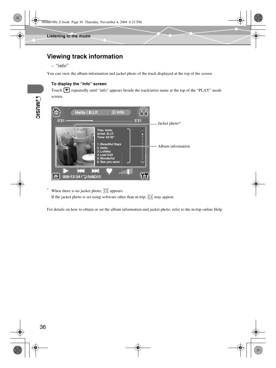 Viewing track information | Olympus MR-500i User Manual | Page 36 / 117