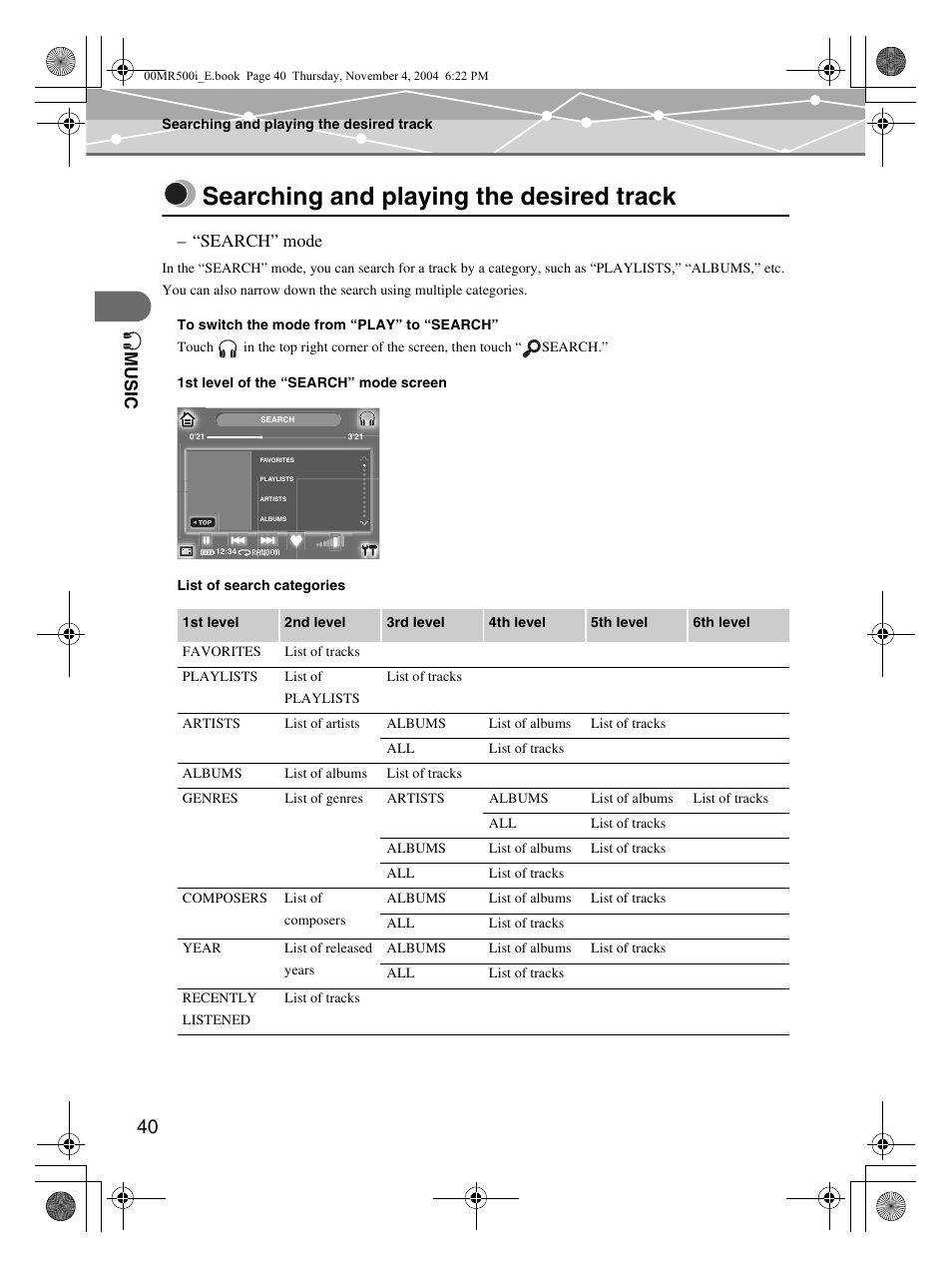 Searching and playing the desired track | Olympus MR-500i User Manual | Page 40 / 117