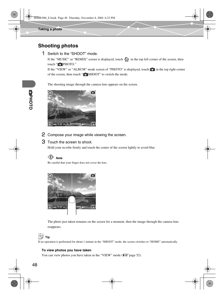 Shooting photos, Shooting photos 1 | Olympus MR-500i User Manual | Page 48 / 117