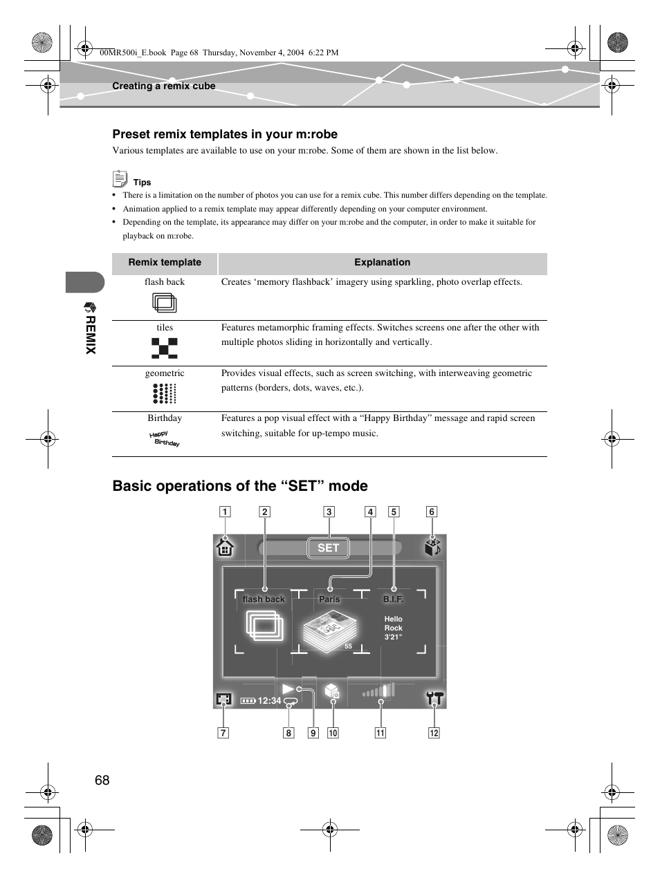 Basic operations of the “set” mode | Olympus MR-500i User Manual | Page 68 / 117