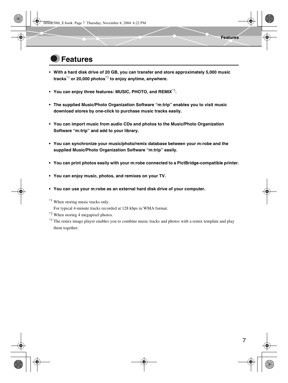 Features | Olympus MR-500i User Manual | Page 7 / 117