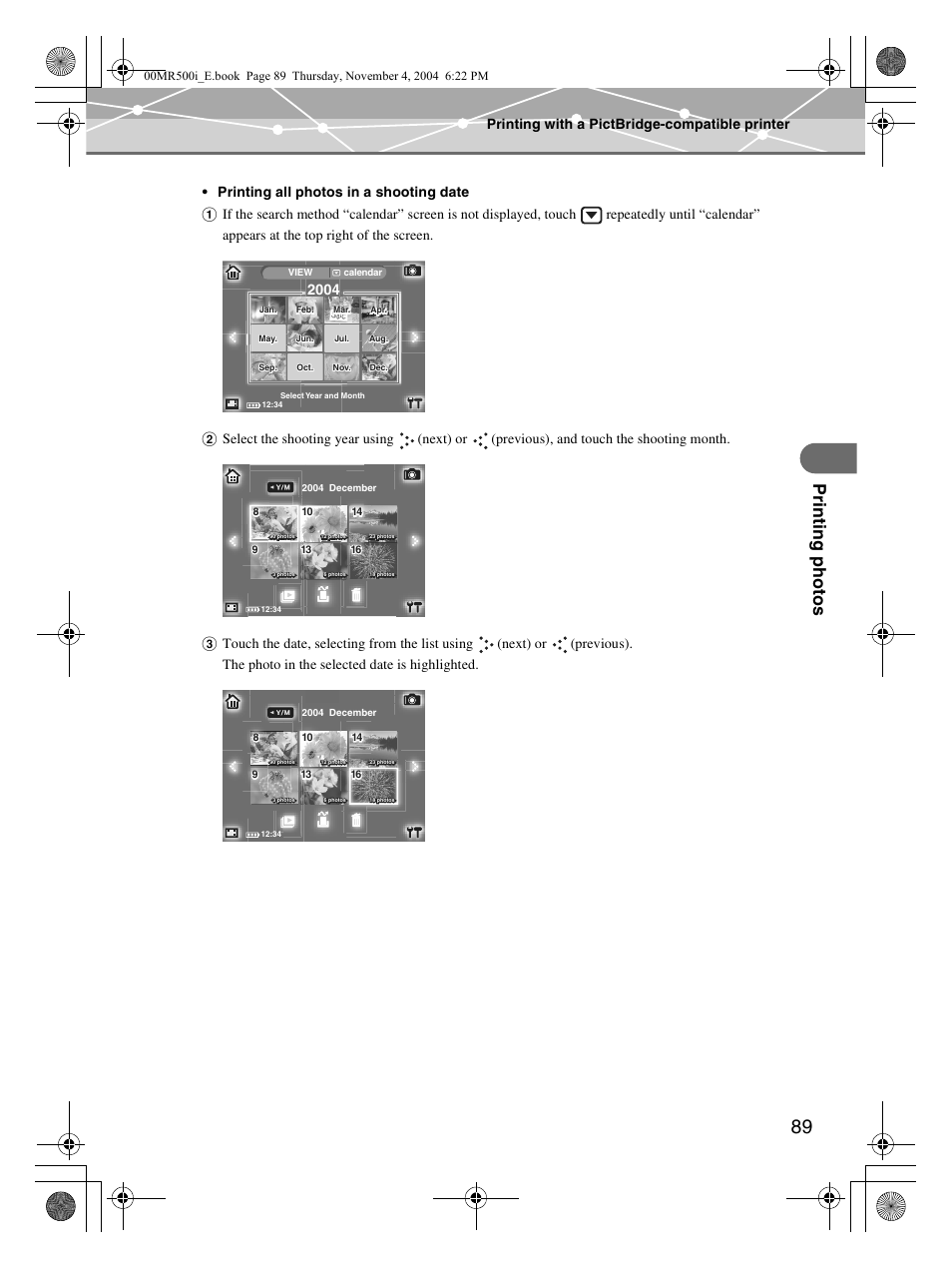 Pr inting photo s | Olympus MR-500i User Manual | Page 89 / 117