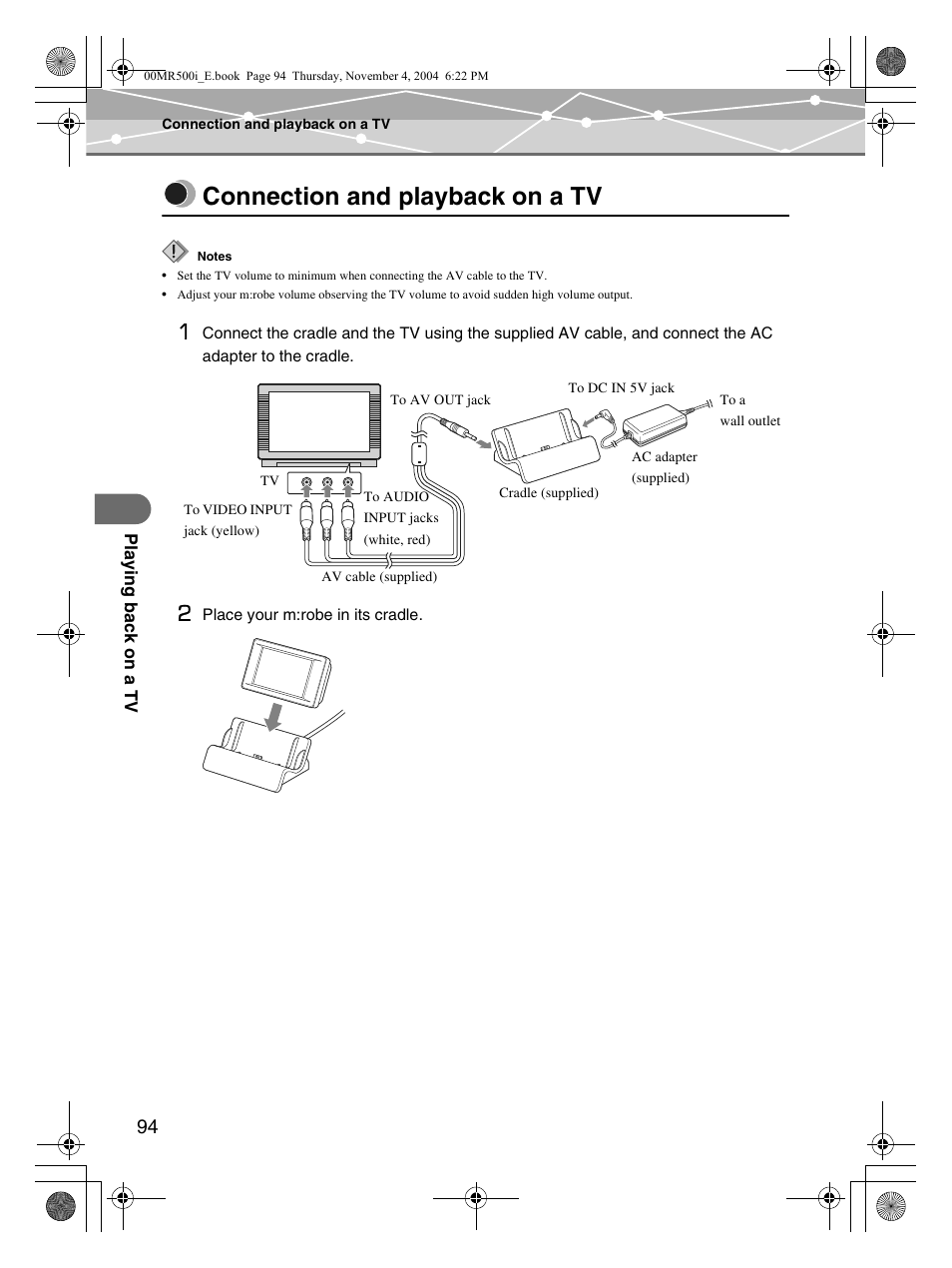 Connection and playback on a tv | Olympus MR-500i User Manual | Page 94 / 117