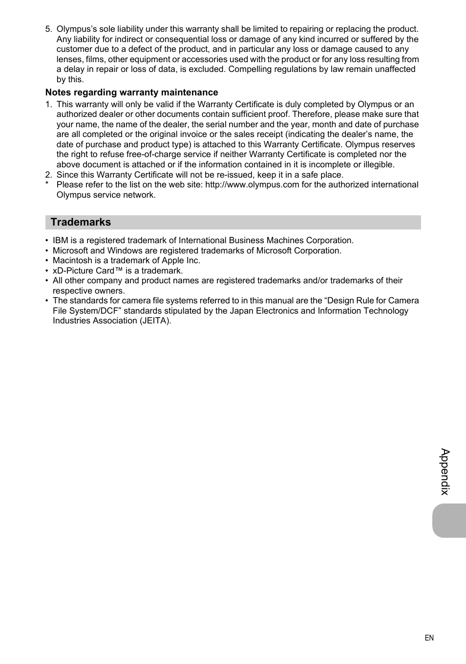 Ap pend ix | Olympus FE-330 User Manual | Page 55 / 63