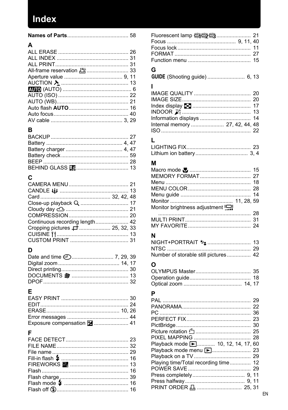 Index, 61 index | Olympus FE-330 User Manual | Page 61 / 63