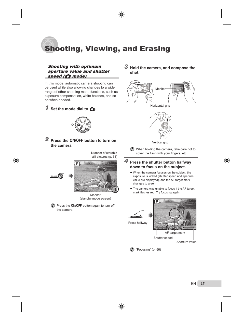 Shooting, viewing, and erasing | Olympus 9000 User Manual | Page 15 / 78