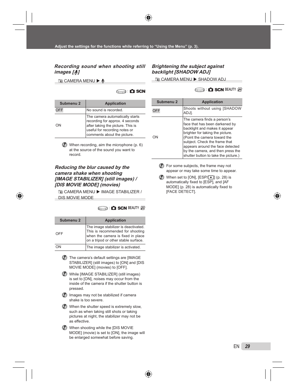 29 en, Recording sound when shooting still images [ r | Olympus 9000 User Manual | Page 29 / 78