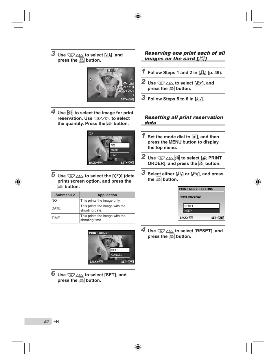 Resetting all print reservation data | Olympus 9000 User Manual | Page 50 / 78