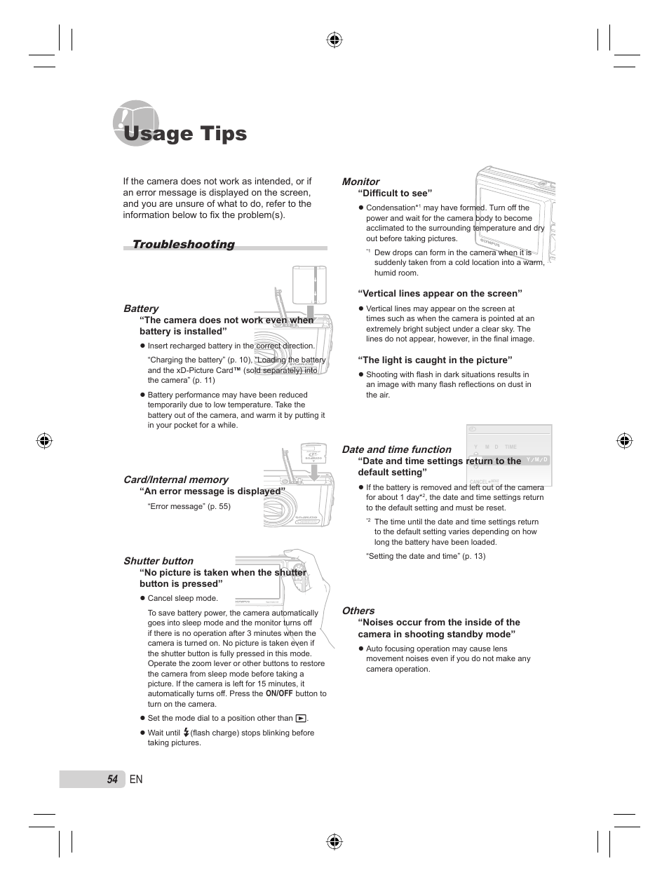 Usage tips, Troubleshooting, 54 en | Olympus 9000 User Manual | Page 54 / 78