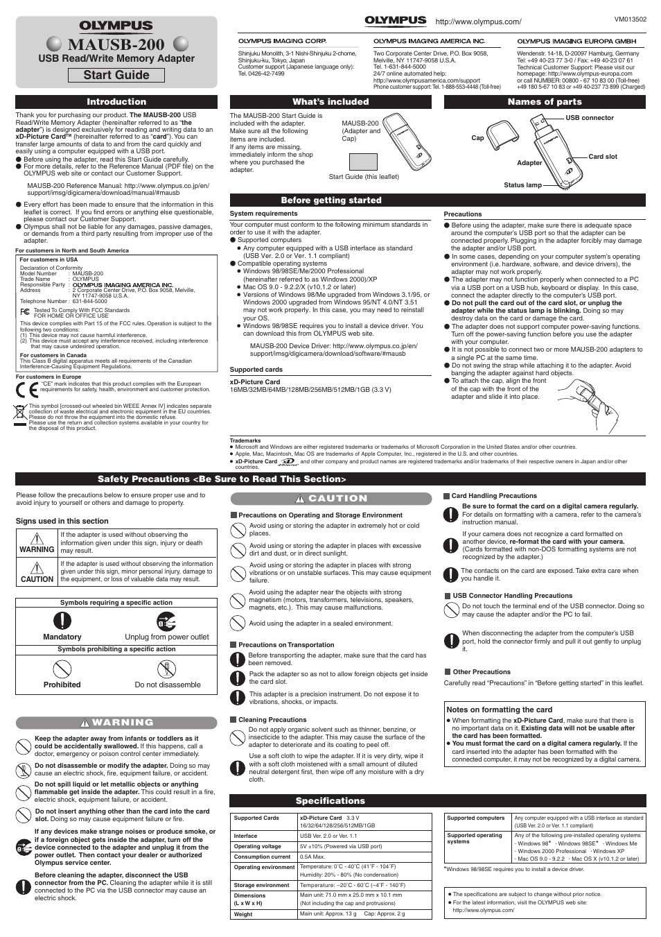 Olympus MAUSB-200 User Manual | 2 pages