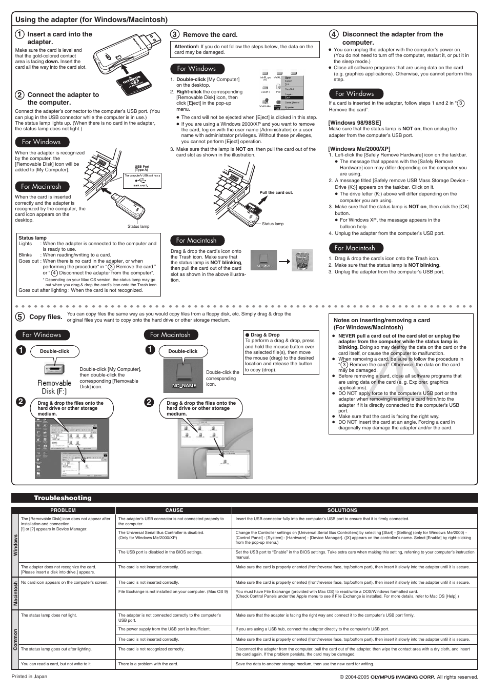 Using the adapter (for windows/macintosh) 1 | Olympus MAUSB-200 User Manual | Page 2 / 2