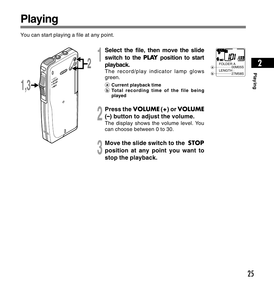 Playing | Olympus DS-4000 User Manual | Page 25 / 60