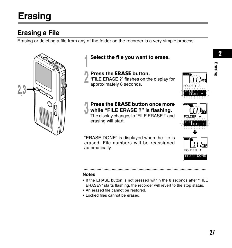 Erasing | Olympus DS-4000 User Manual | Page 27 / 60