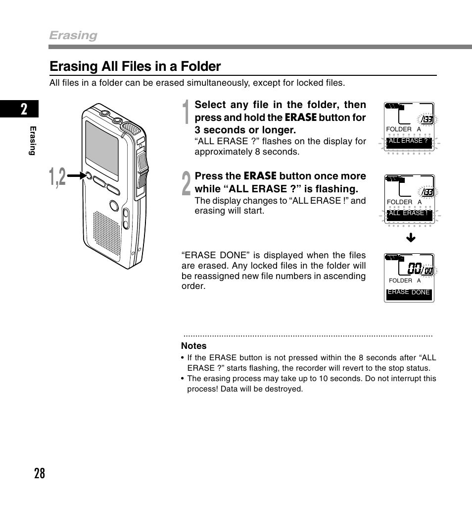 Erasing all files in a folder | Olympus DS-4000 User Manual | Page 28 / 60