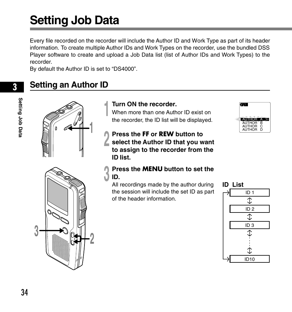 Setting job data | Olympus DS-4000 User Manual | Page 34 / 60