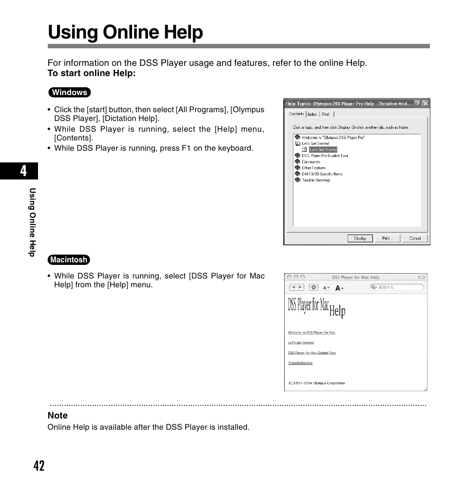 Using online help | Olympus DS-4000 User Manual | Page 42 / 60