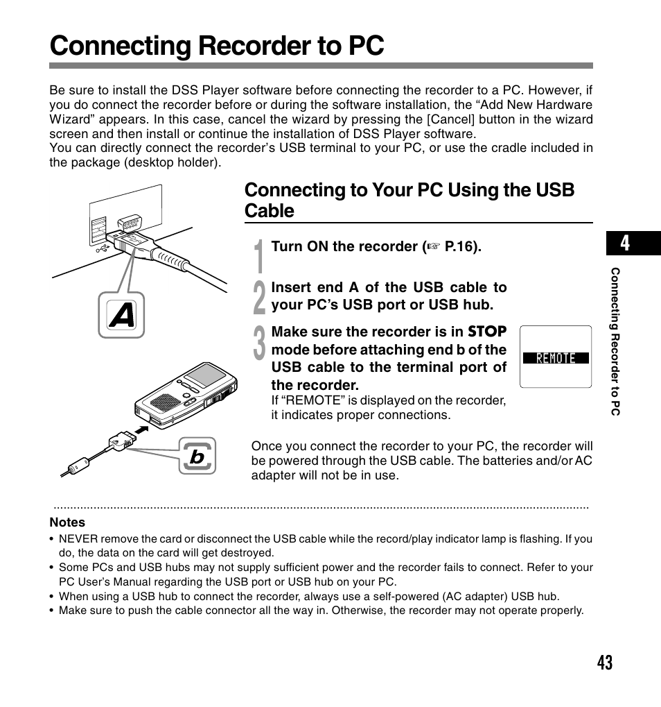 Connecting recorder to pc | Olympus DS-4000 User Manual | Page 43 / 60