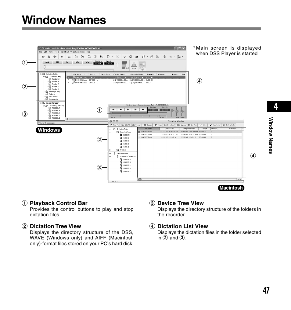 Window names | Olympus DS-4000 User Manual | Page 47 / 60