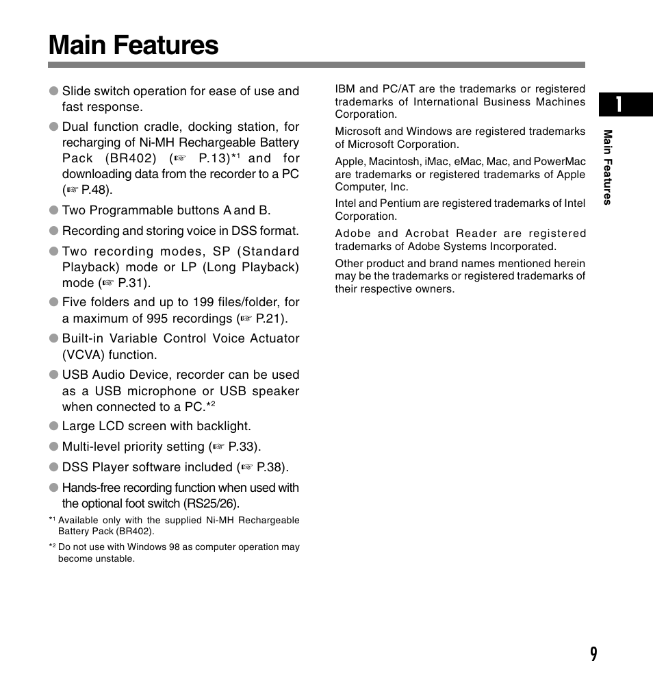 Main features | Olympus DS-4000 User Manual | Page 9 / 60