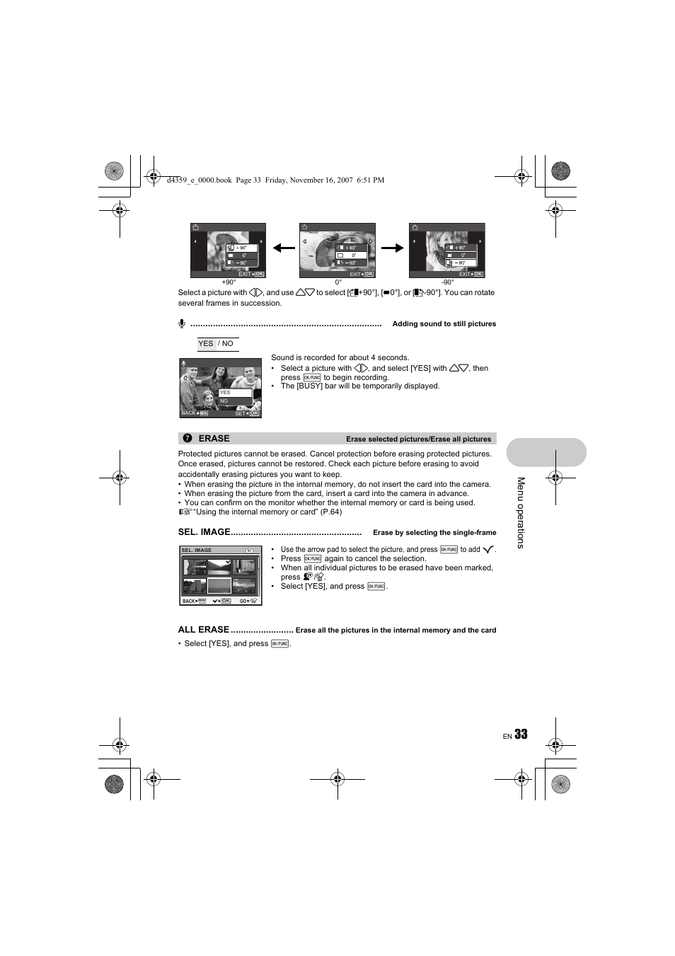 Menu op erati ons | Olympus 840 User Manual | Page 33 / 84
