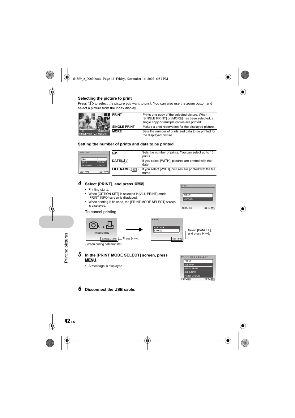 Prin ting pi ct ures | Olympus 840 User Manual | Page 42 / 84