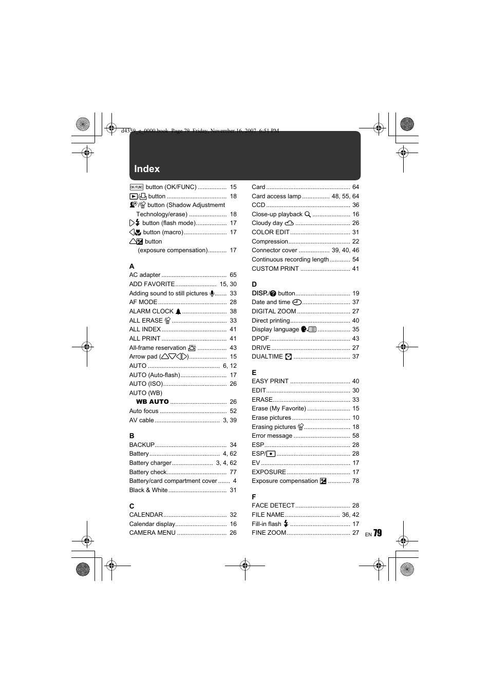 Index | Olympus 840 User Manual | Page 79 / 84