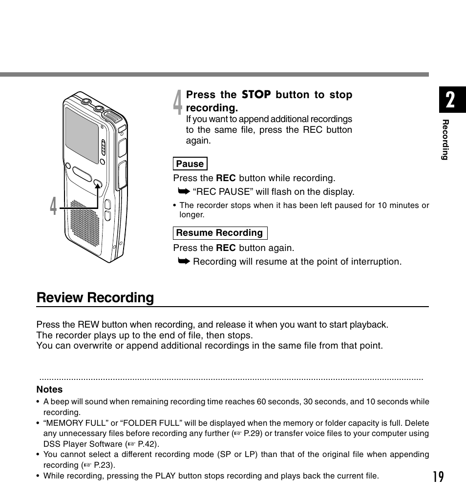 Review recording | Olympus DS-2300 User Manual | Page 19 / 86