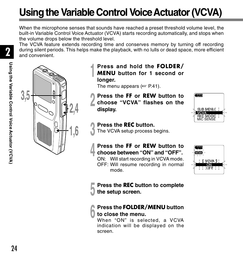 Using the variable control voice actuator (vcva) | Olympus DS-2300 User Manual | Page 24 / 86