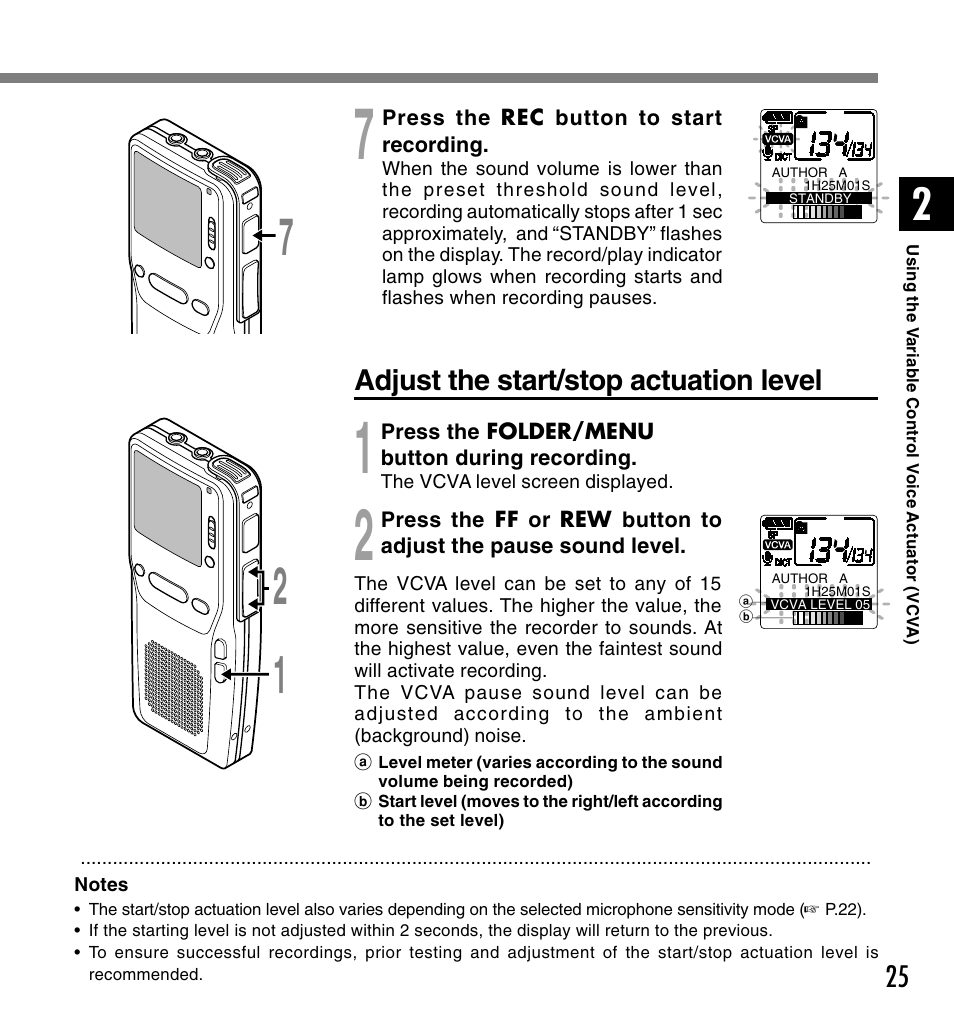 Adjust the start/stop actuation level | Olympus DS-2300 User Manual | Page 25 / 86