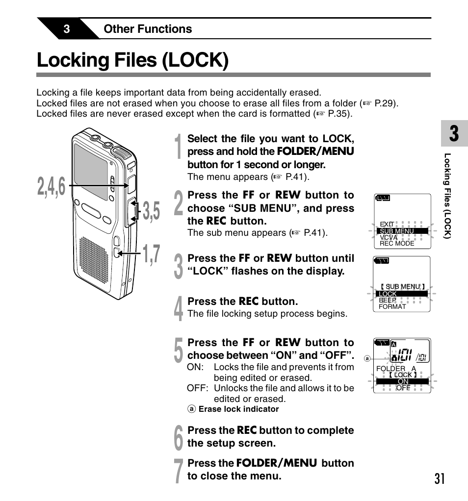Locking files (lock) | Olympus DS-2300 User Manual | Page 31 / 86