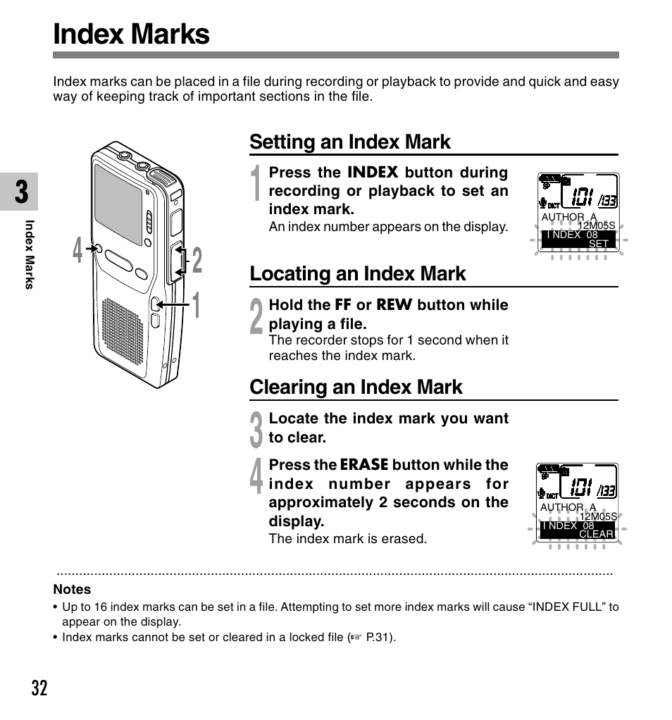 Index marks | Olympus DS-2300 User Manual | Page 32 / 86