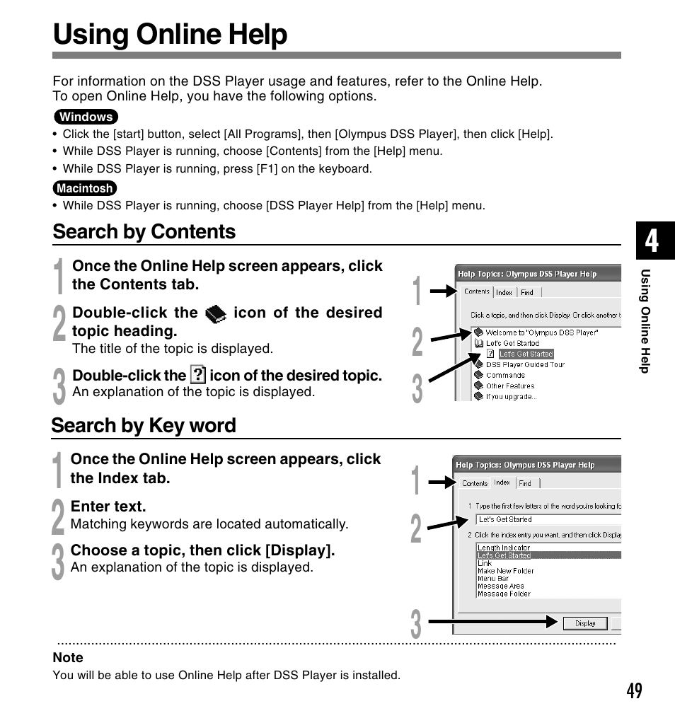 Using online help | Olympus DS-2300 User Manual | Page 49 / 86