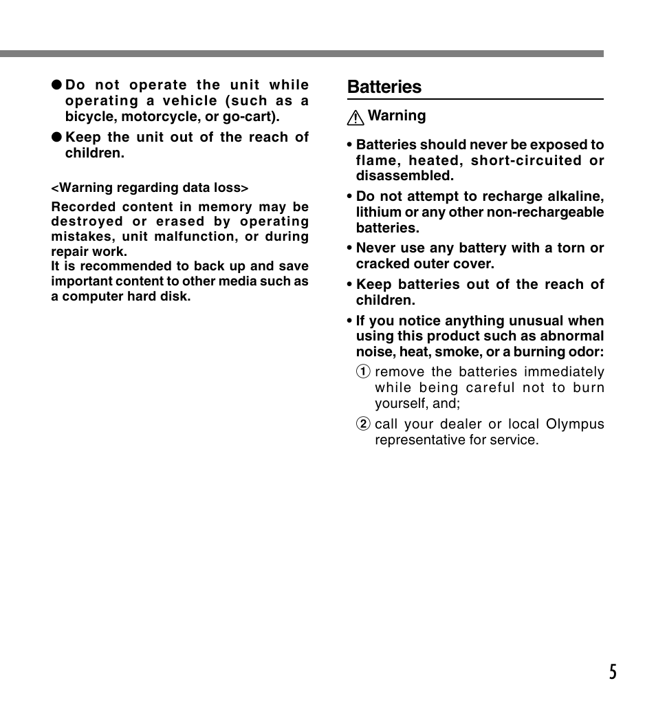 Batteries | Olympus DS-2300 User Manual | Page 5 / 86