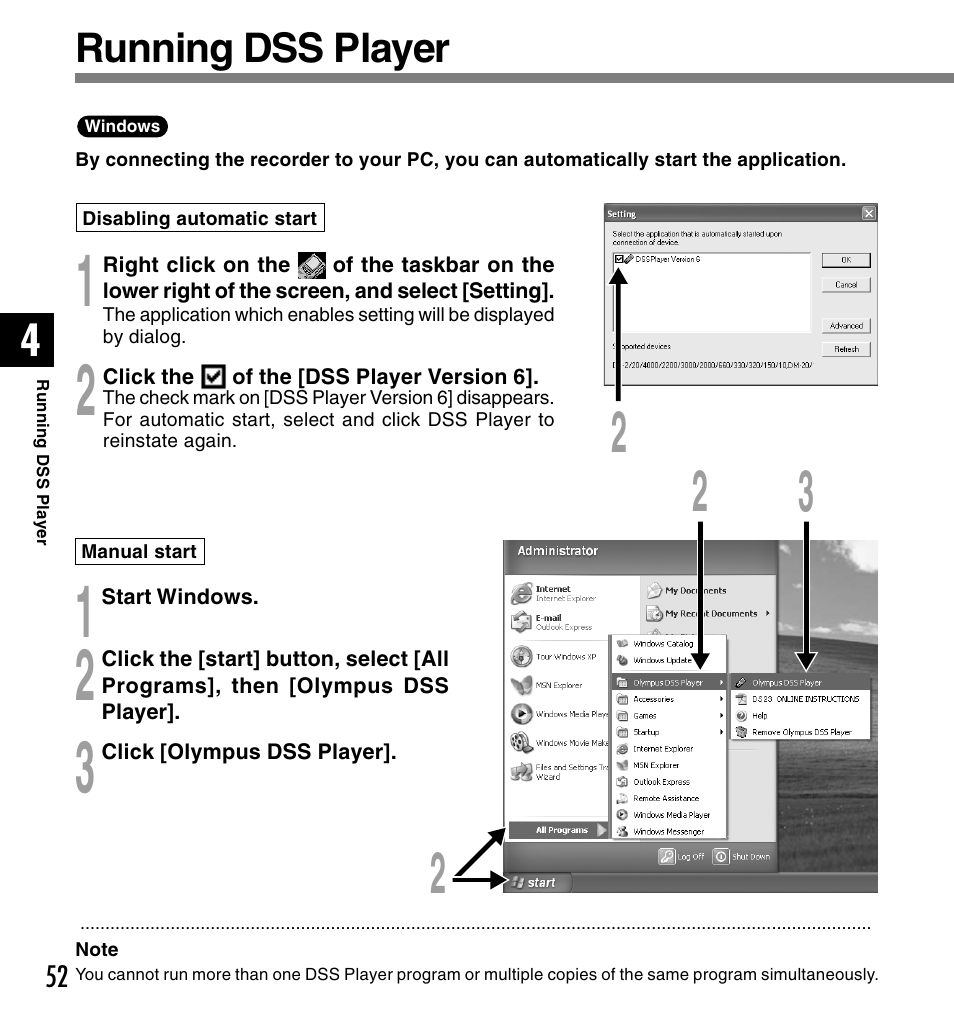 Running dss player | Olympus DS-2300 User Manual | Page 52 / 86