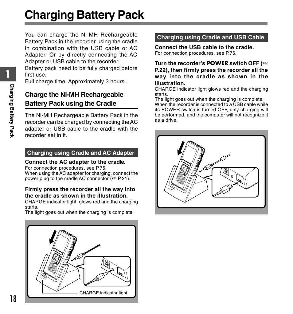 Charging battery pack | Olympus DS-5000 User Manual | Page 18 / 83