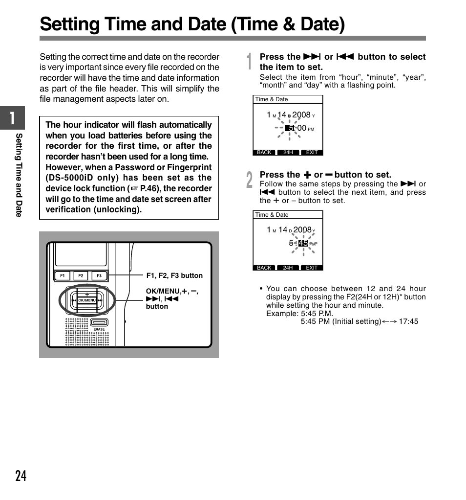 Setting time and date (time & date) | Olympus DS-5000 User Manual | Page 24 / 83