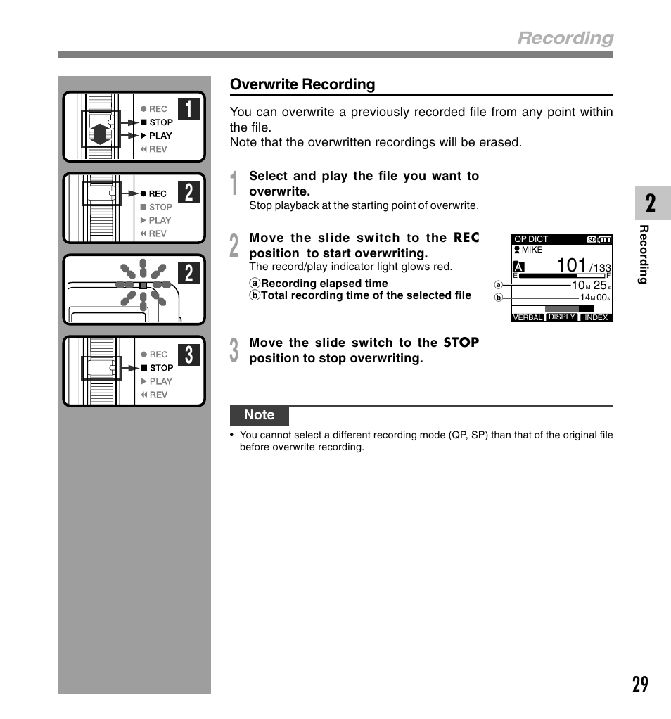 Recording | Olympus DS-5000 User Manual | Page 29 / 83
