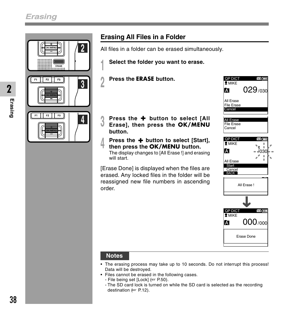 Erasing | Olympus DS-5000 User Manual | Page 38 / 83