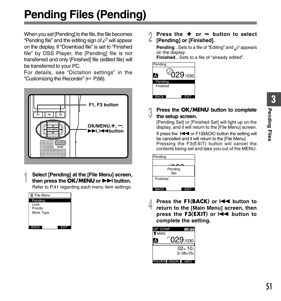 Pending files (pending) | Olympus DS-5000 User Manual | Page 51 / 83