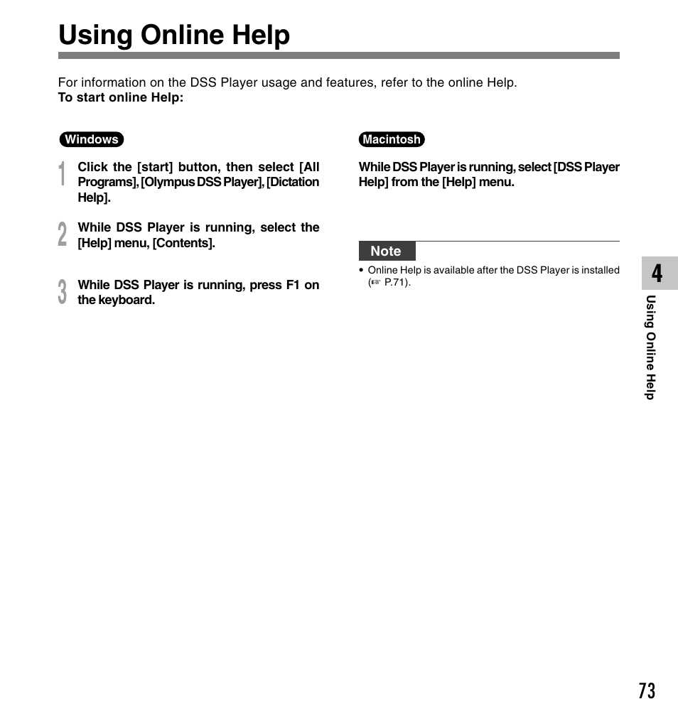 Using online help | Olympus DS-5000 User Manual | Page 73 / 83