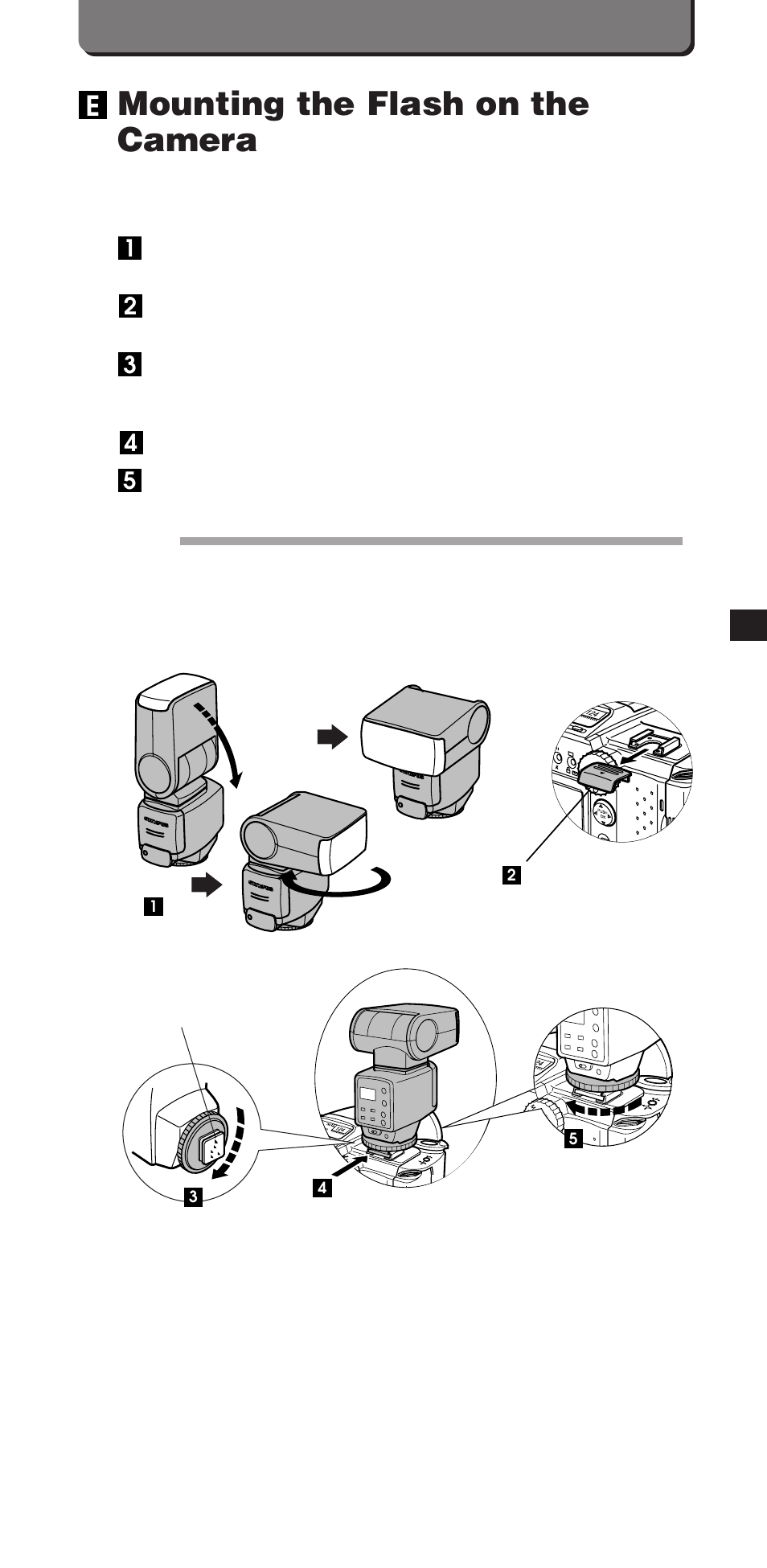 Mounting the flash on the camera, 51 e | Olympus FL-40 User Manual | Page 11 / 25