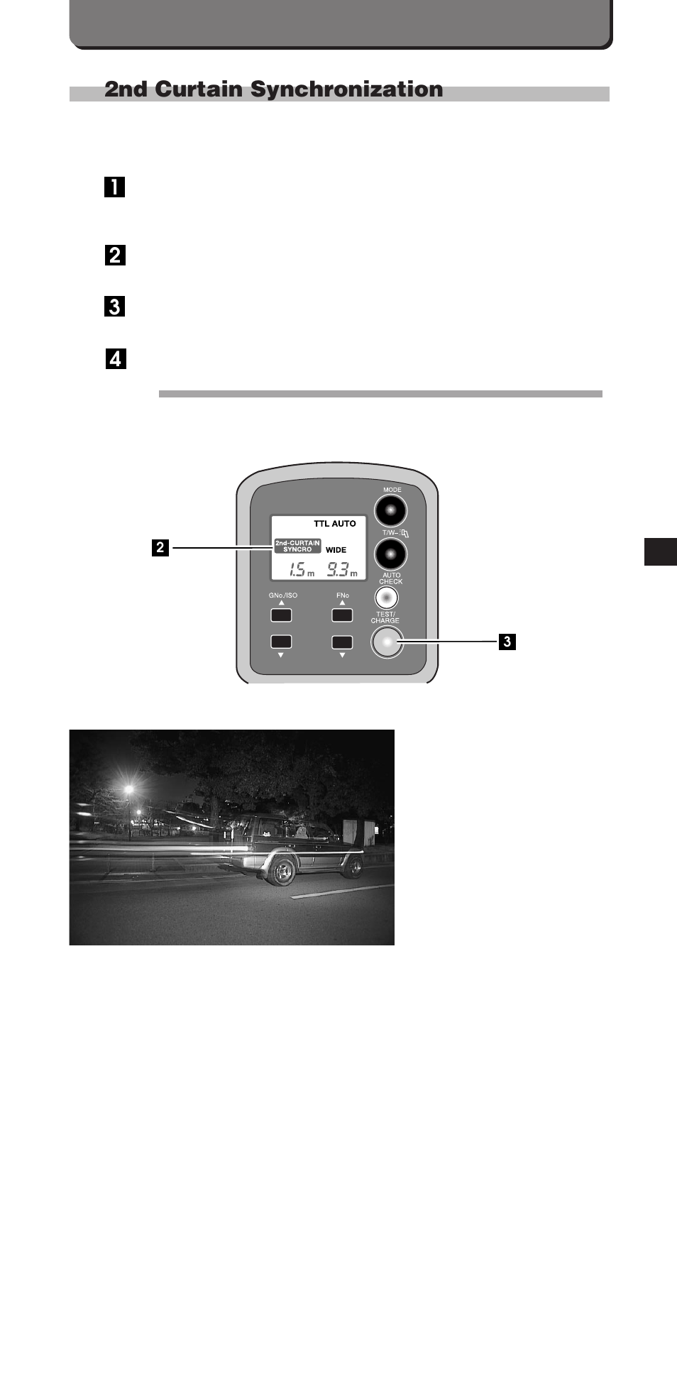 2nd curtain synchronization | Olympus FL-40 User Manual | Page 17 / 25