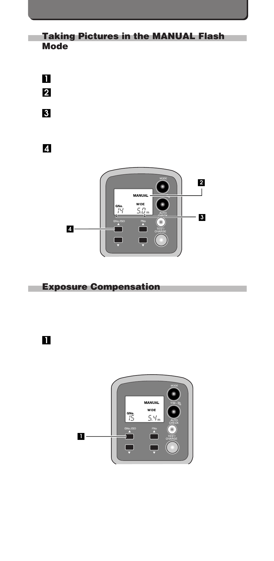 Taking pictures in the manual flash mode, Exposure compensation | Olympus FL-40 User Manual | Page 18 / 25