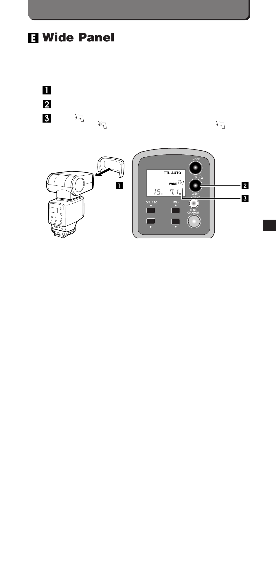 Wide panel, 61 e | Olympus FL-40 User Manual | Page 21 / 25